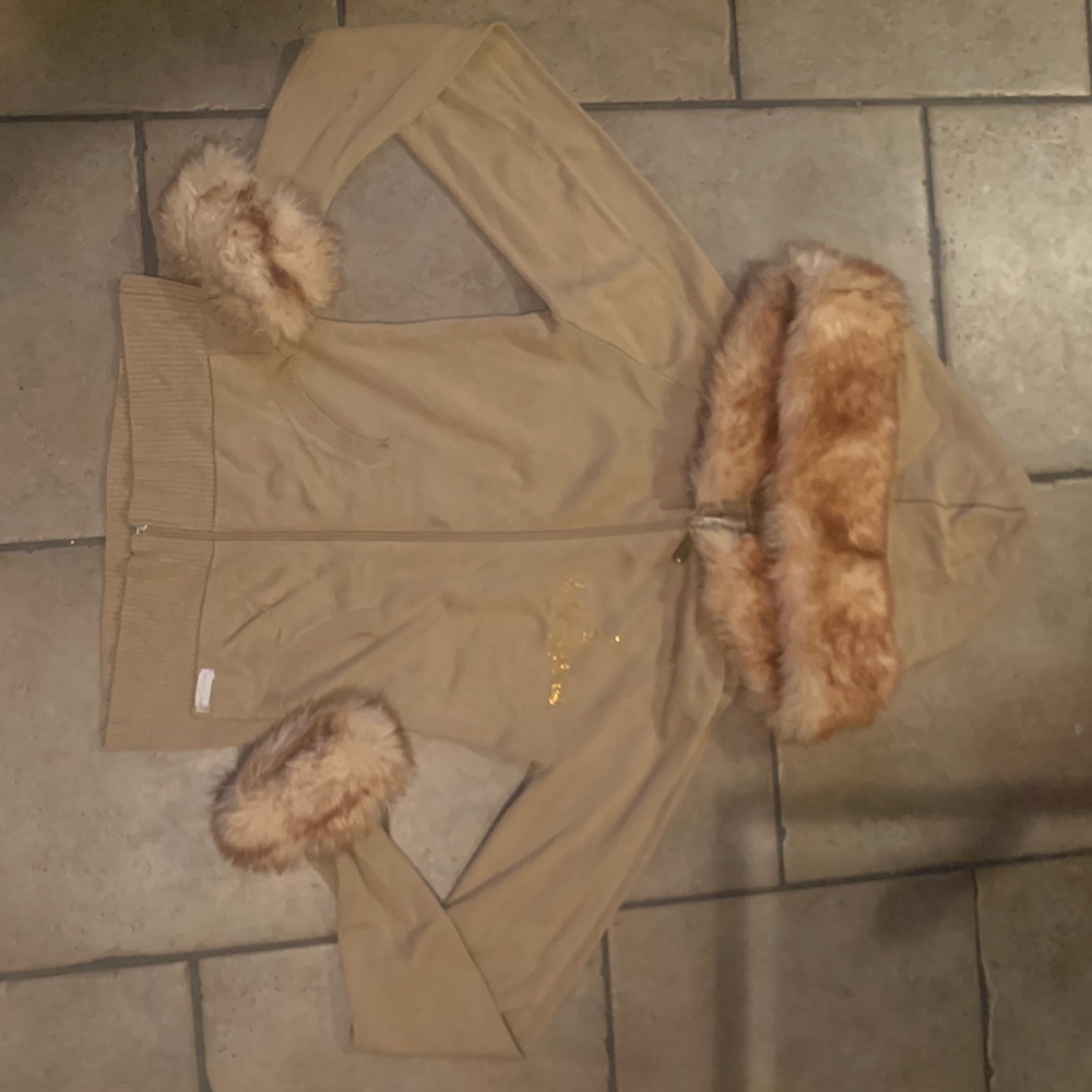 Baby phat beige fur hoodie